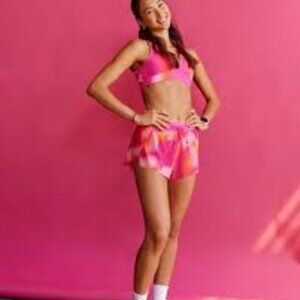 LSKD pink orange BREAST CANCER ltd edit accelerate run hyrox shorts XS mid rise